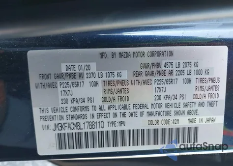 2020 Mazda Cx-5 Touring z USA, uszkodzony, nr VIN JM3KFACM8L1788110